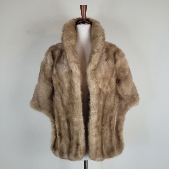 Vintage EMBA Royal Quality Pastel Natural Brown Mink Shawl Stole Wrap Cape Fur - Picture 1 of 10